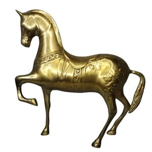 Vintage MCM Brass Prancing Horse Statue 9.5” Tall Mid Century Modern Decor